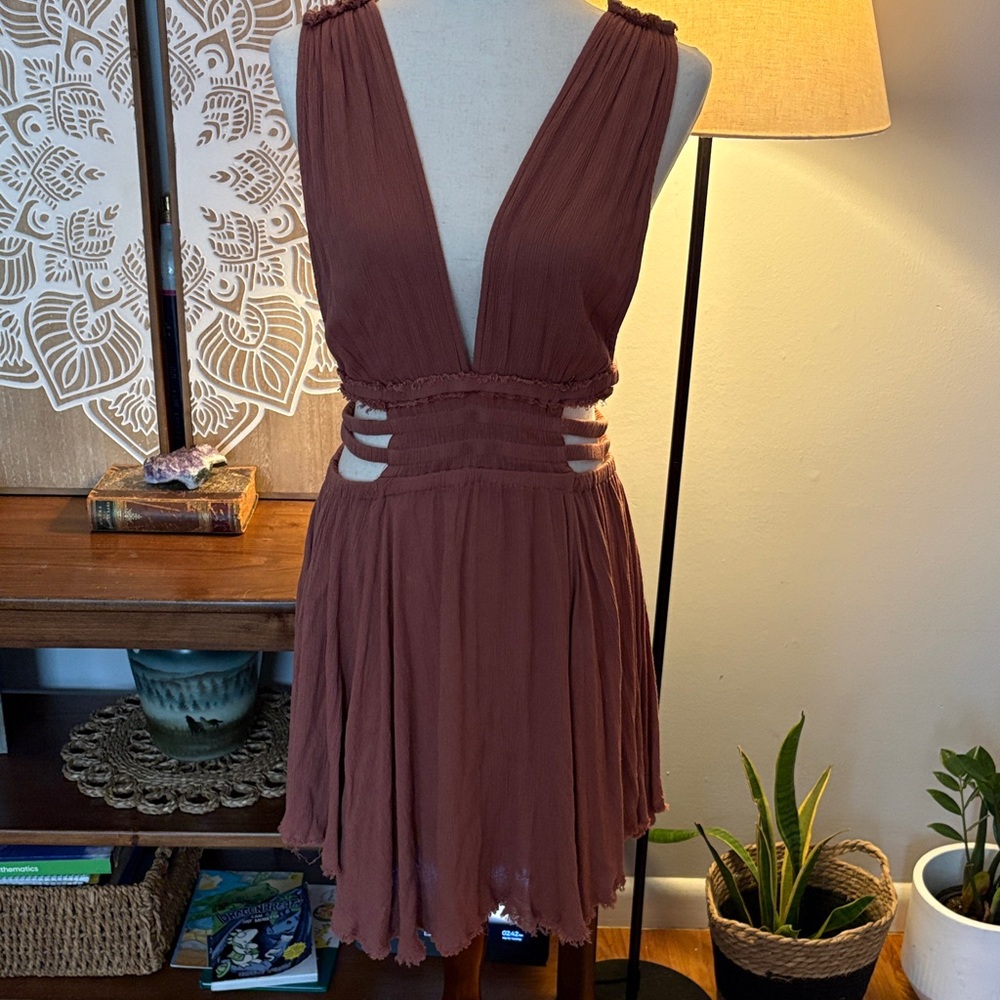 FREE PEOPLE Feel the Flava Fit and Flare Mini Dress Size Small Sunset Pink - Picture 3 of 14